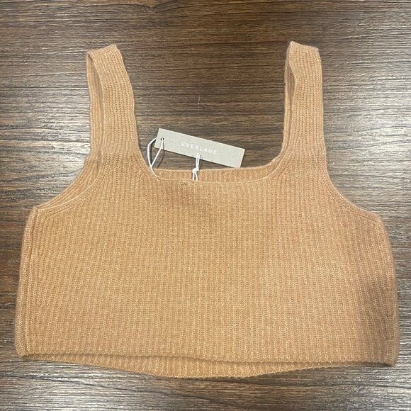 NWT Everlane Sz M Cropped Tank Top Tan Camel Cozy Stretch Ribbed Wool Yak - Picture 5 of 9